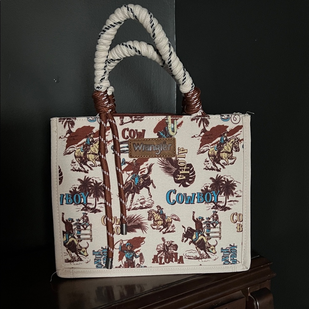 Wrangler Cowboy Print Crossbody Bag - Cream and Brown